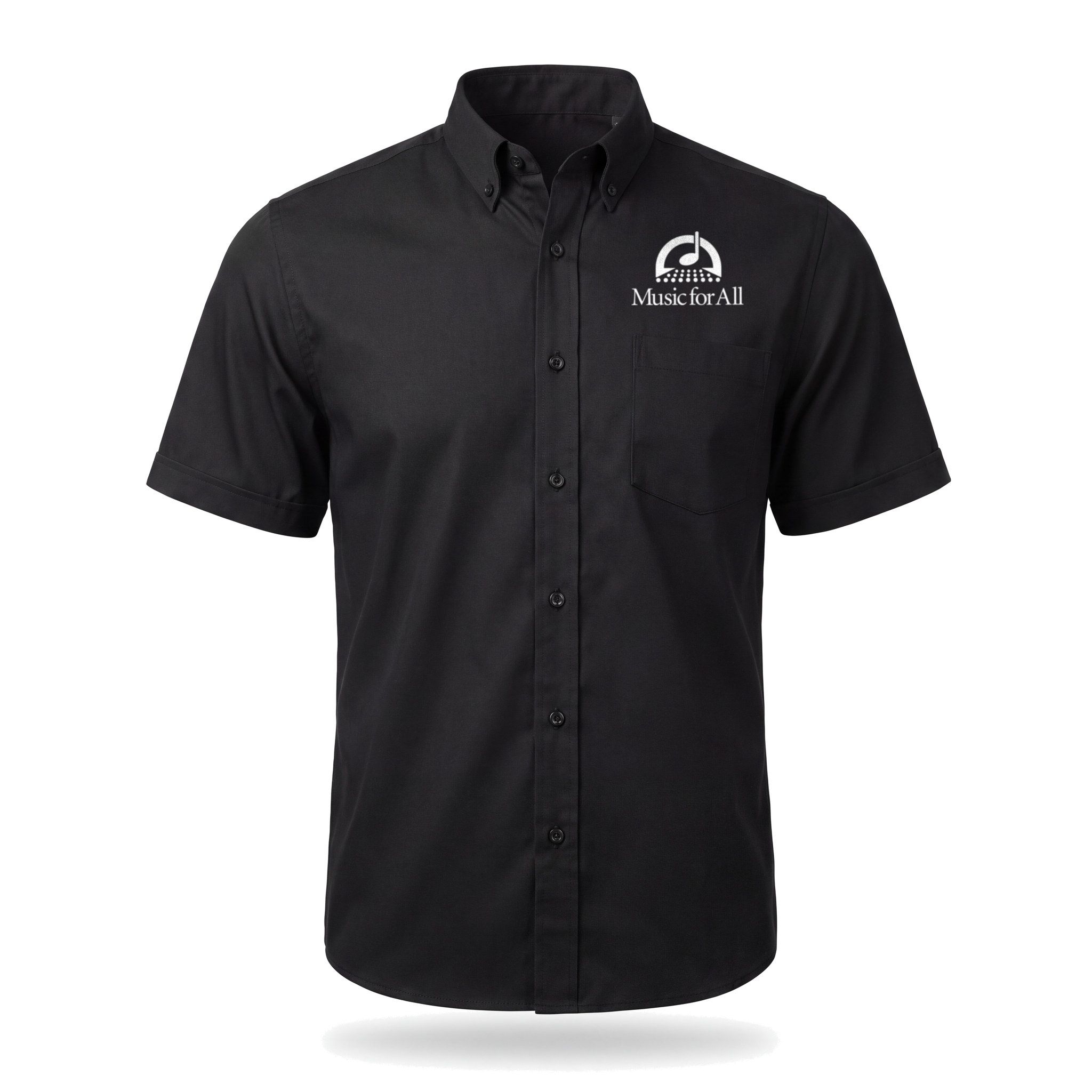 Music for All Men's Black Short Sleeve Button Down with white left chest logo