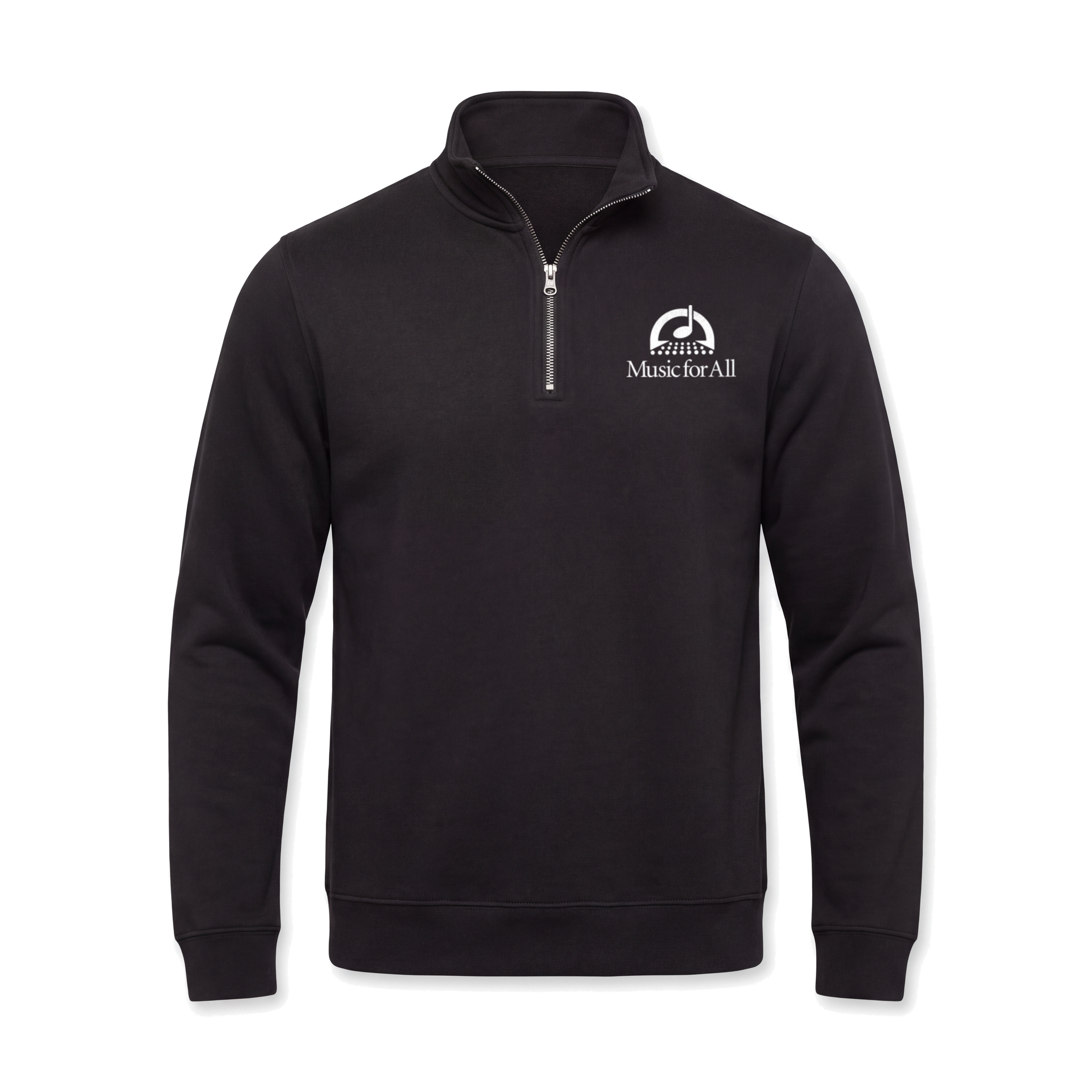 Music for All Black 1/4 Zip Pullover with white left chest logo