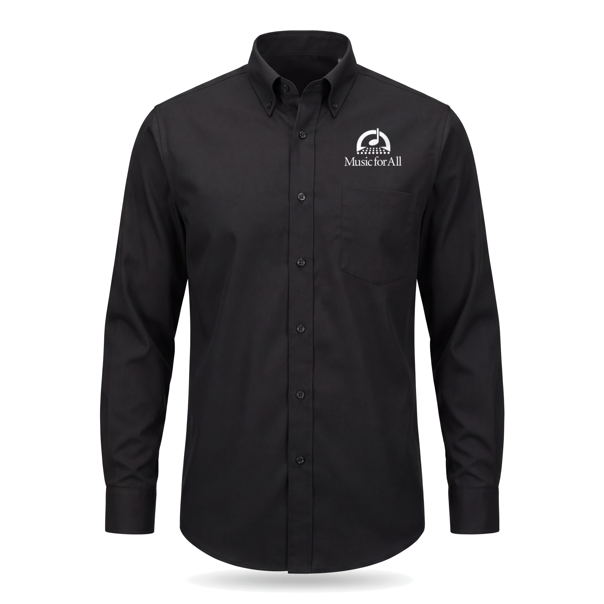 Music for All Men's Black Long Sleeve Button Down with white left chest logo