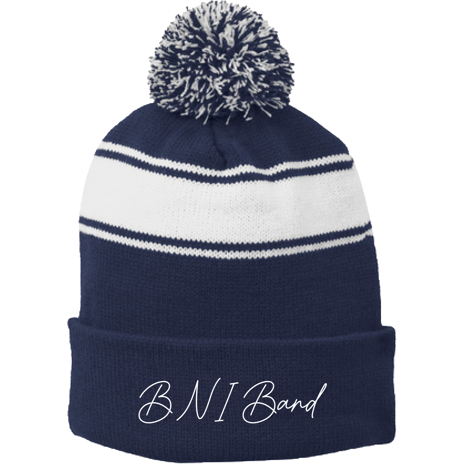 BNI Sport-Tek Stripe Pom Pom Beanie with Embroidered Logo